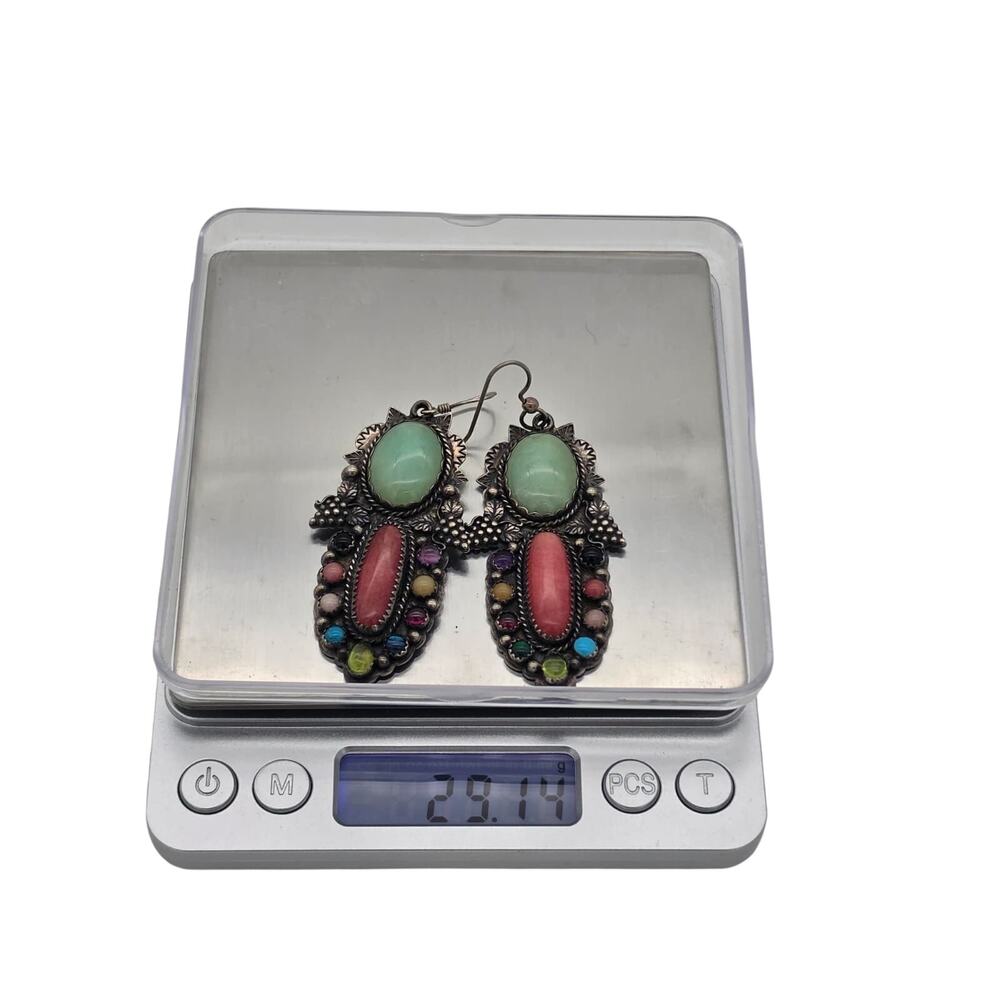 Vtg Southwestern SC Cloud Natural Multicolor Stones Sterling Silver Earrings - Picture 6 of 6